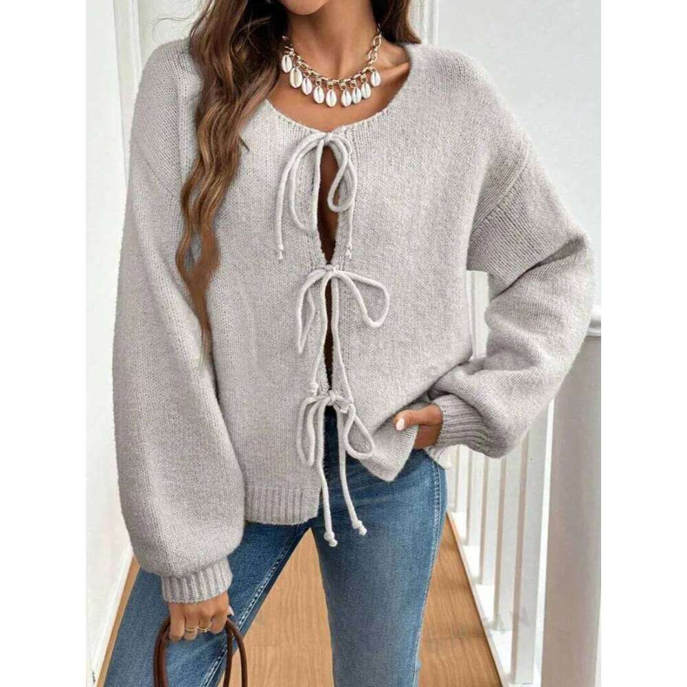 Miyouj Bandage Knitted Vest Long Sleeve Top Vests Women Sweater Solid Color Clothe Casual Tank Tops Button Clothing