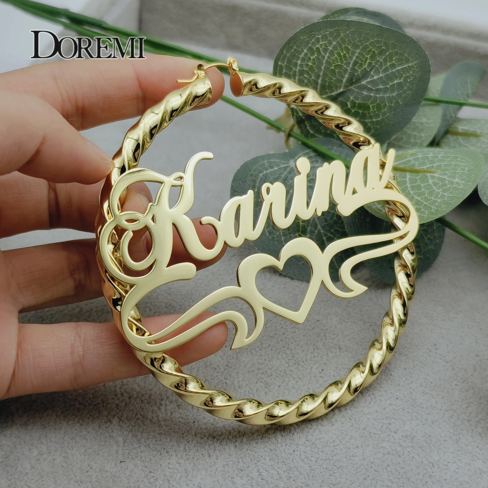 DOREMI 30507090MM Custom Name Earring Big Hoops Cat Character Stainless Hip Hop Style Earrings for Women Gift 251013