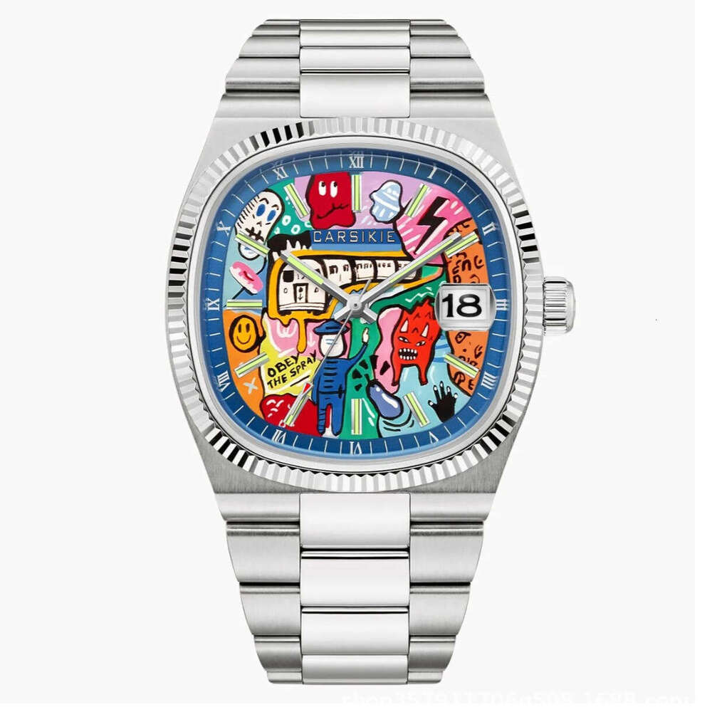 Carsikie2025 Large Dial Square Men's Sports Cartoon Quartz Watch Blue Mirror