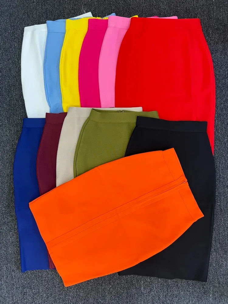 13 Colors Solid Nude XL XXL Sexy Summer Bodycon Party Bandage Skirt Women Blue Pink White Black Beige Red Pencil Skirt 60cm 251028