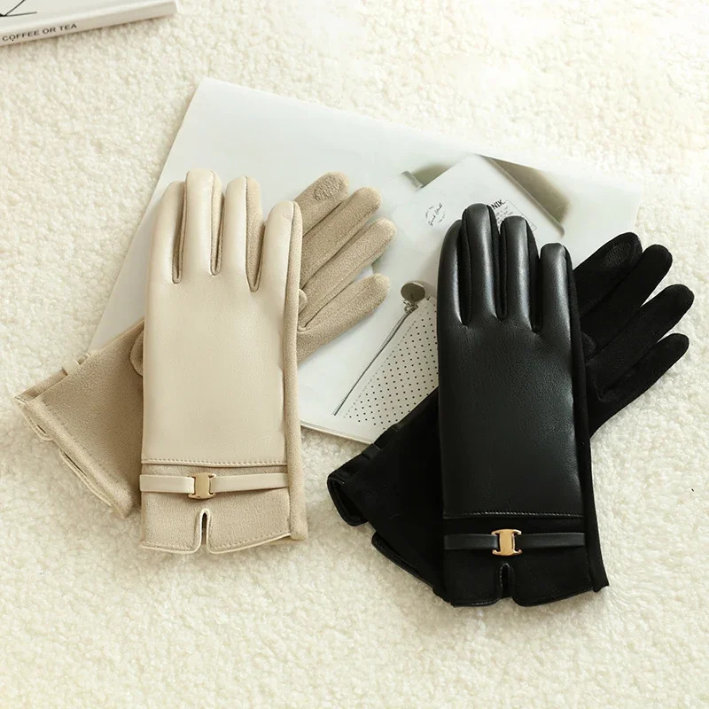 1 pair of plush thickened gloves for women in winter warmth and cold protection plush gloves for touch screen riding outdoor 251029