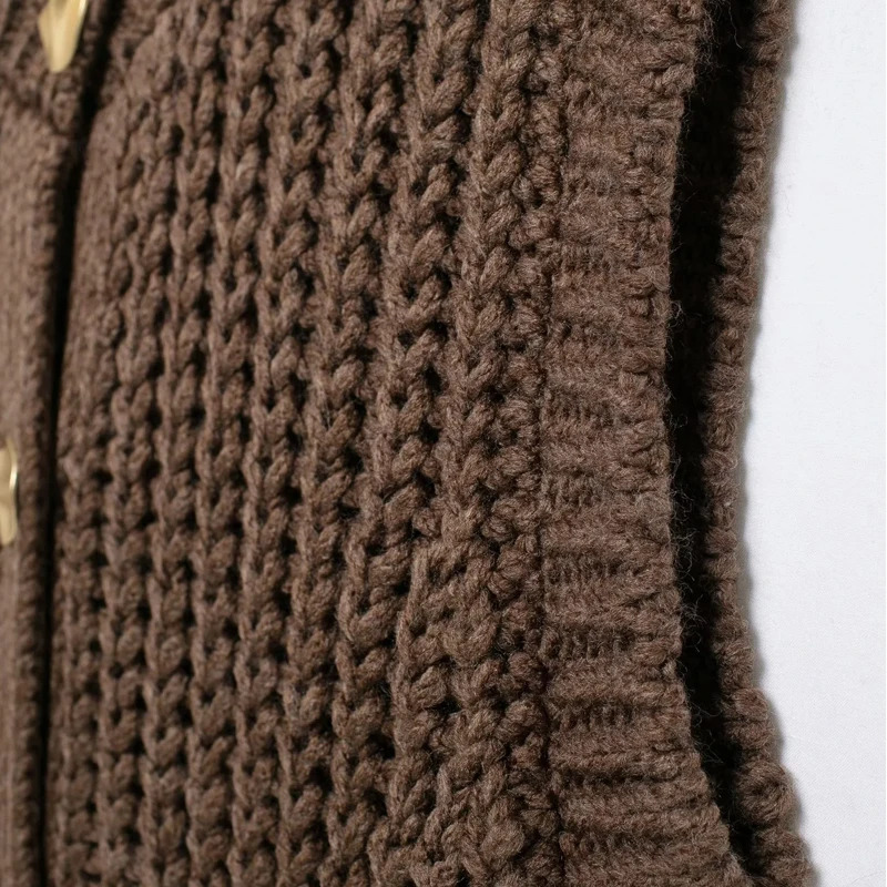 HXAO Womens Vest Outerwears Sleeveless Brown Sweater Knit Vest Women Preppy Cropped Sweaters Autumn Winter Vest Woman Knitwears 251029
