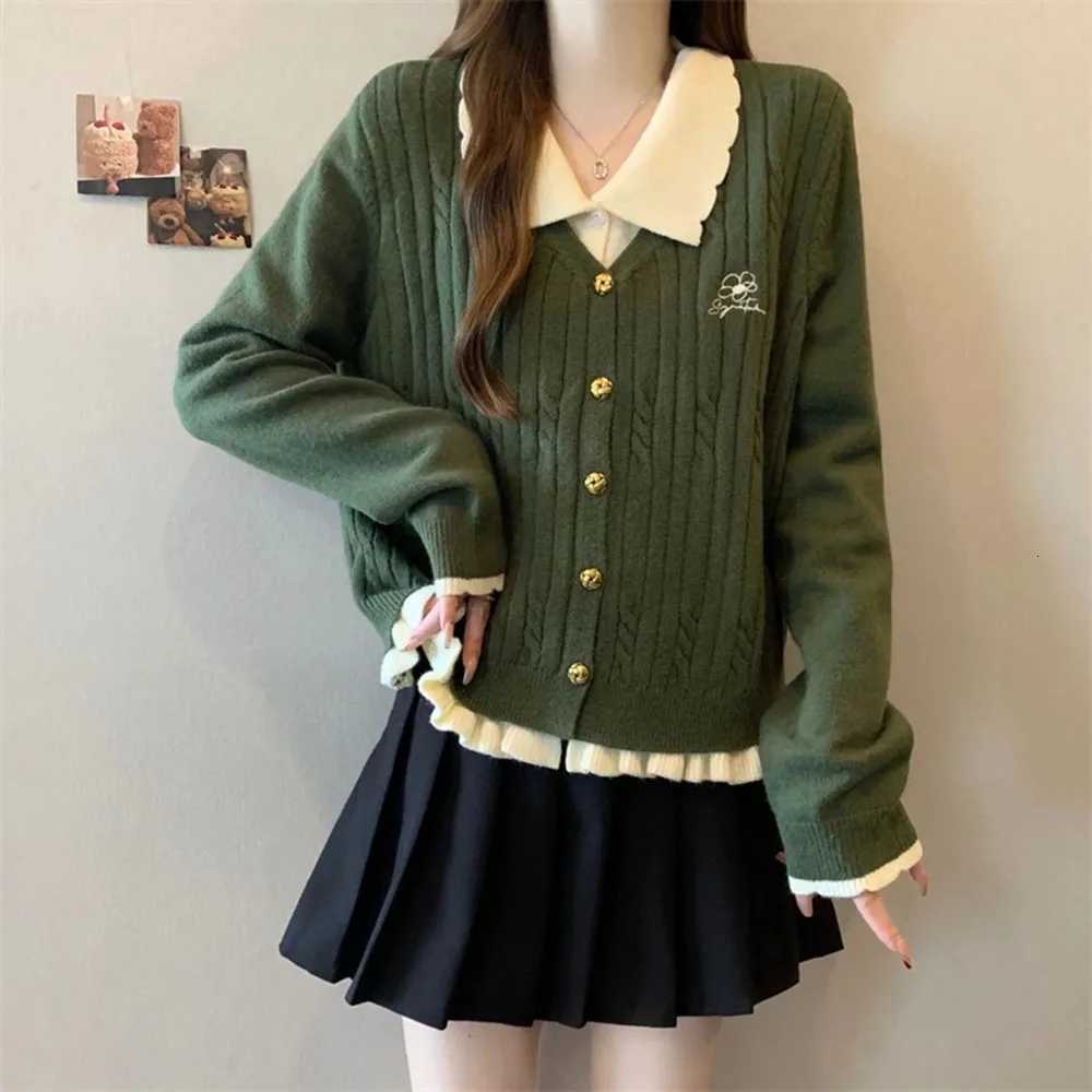 2025 Autumn New Sweater Cardigan Womens Fashion LongSleeved Fake Two Pieces Casual Allmatch Warm Knitwear Female SweaterT251028