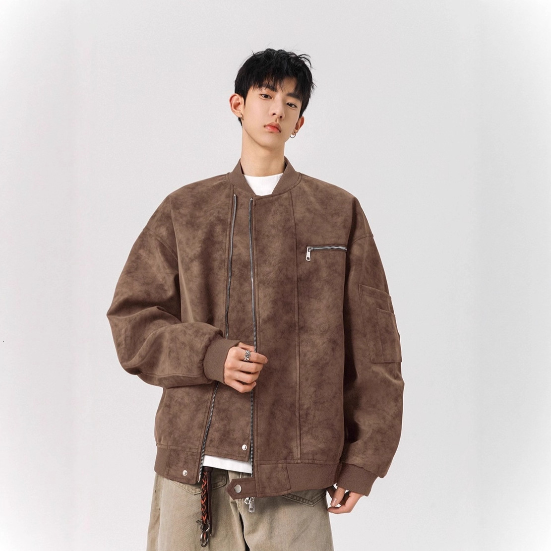 Autumn Winter American Style Handsome Functional Flight Motorcycle Leather Jacket Stand Collar Jacket Men's Spring Designer Jacket Autumn Basebal