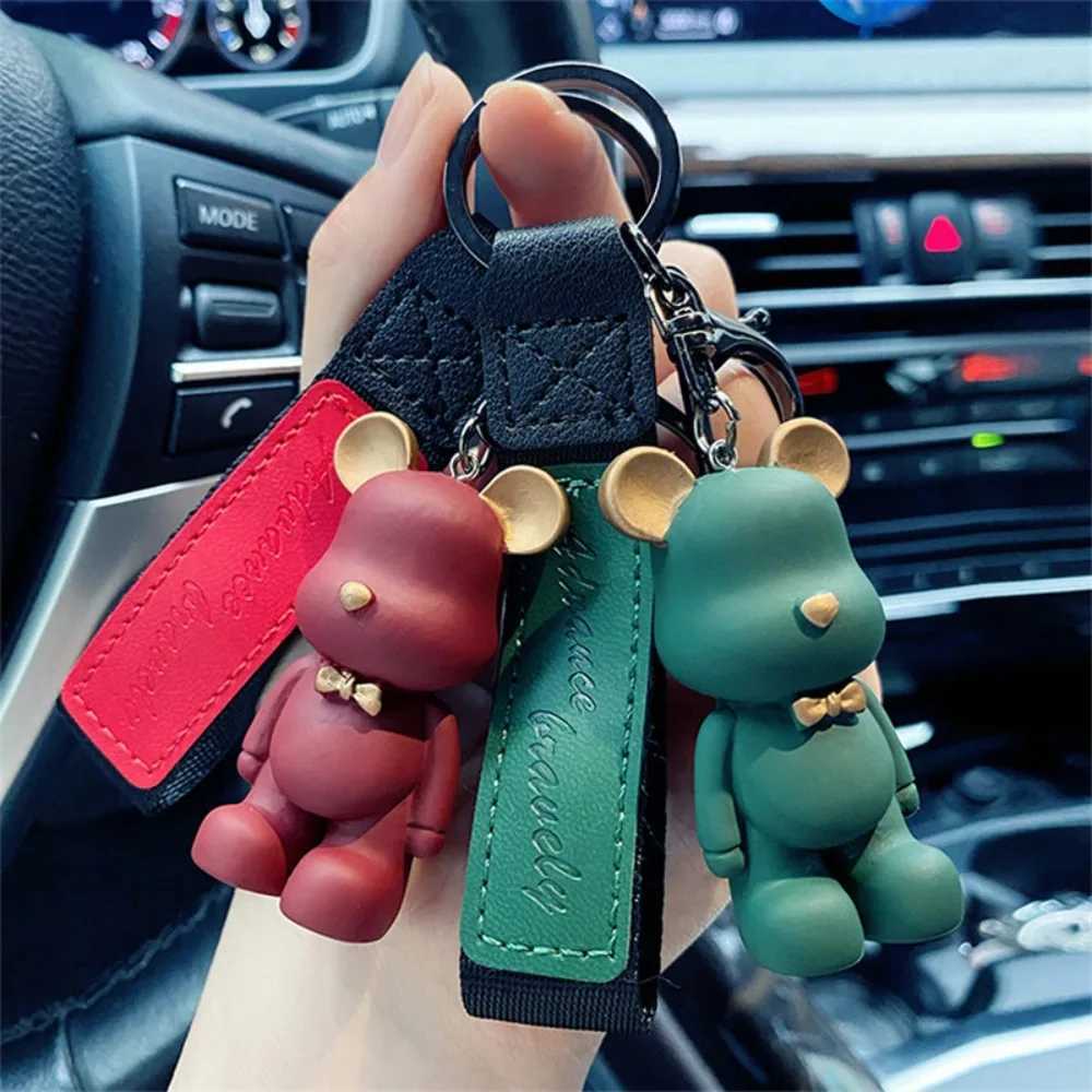 New Simple Fashion Cute PVC Bow Tie Bear Keychain Kawaii Cartoon Animal Keychain Cute Bag Pendant Keychain Car Key Ring CharmW251029
