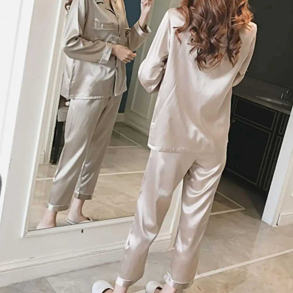 Womens Pajama Imitation Silk Satin Comfortable Long Sleeve Nighty Suit Pajama Lounge Pant Women Sleepwear Winter NightclothesT251029