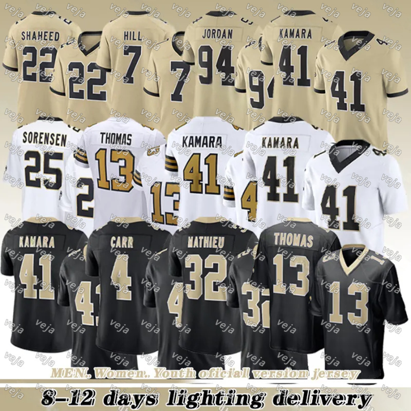 Alvin Kamara Derek Carr Football Jersey Tyrann Mathieu Taysom Hill Chris Olave Jamaal Williams Foster Moreau Chase Young Drew Brees Davis Pete Werner Bryan Bresee