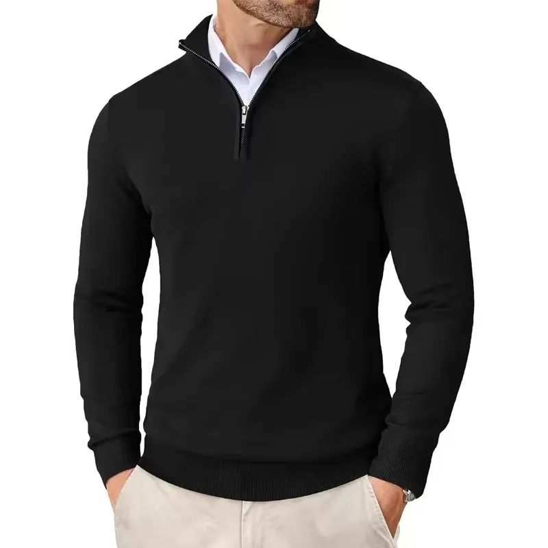 Mens Quarter Zip Up Sweaters Slim Fit Lightweight Pullover Outdoor Mock Neck Tops Half Turtleneck Knitted Streetwear 251029