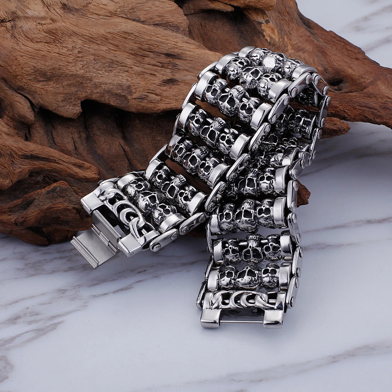 35mm Width Hugh Demon Skull Bracelet Men Heavy Overbearing Motor Biker Wristband 251028
