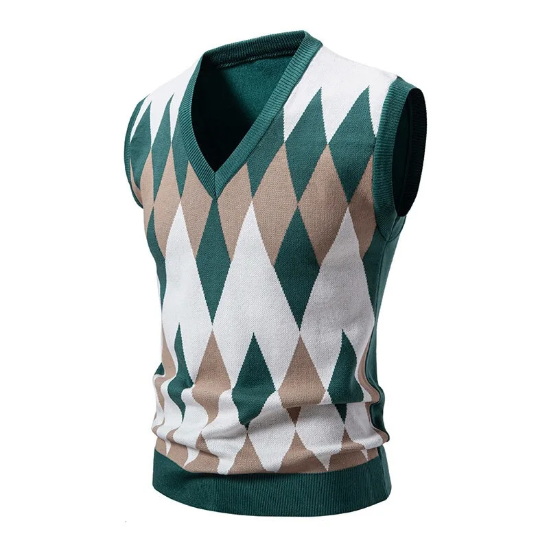 Mens Argyle Knitwear Vest V Neck Sleeveless Casual Slim Fit Pullover Knitted Sweater lightweight vests 251016