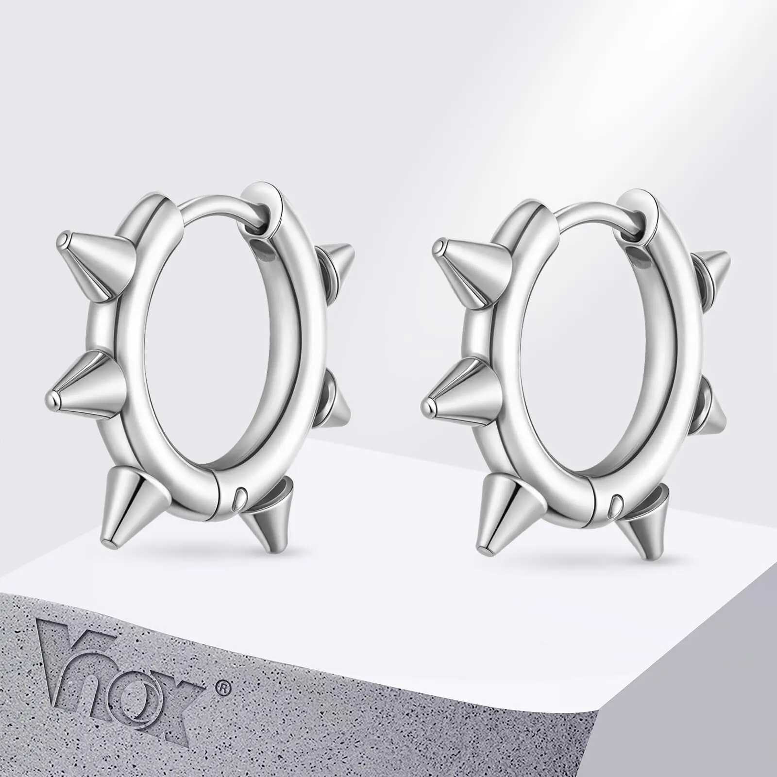 VNOX Stainless Steel Hypoallergenic Spike Circle Round Hoop Earrings 202x16mm Gothic Punk Jewelry Gifts for Men Party FestivalW251029