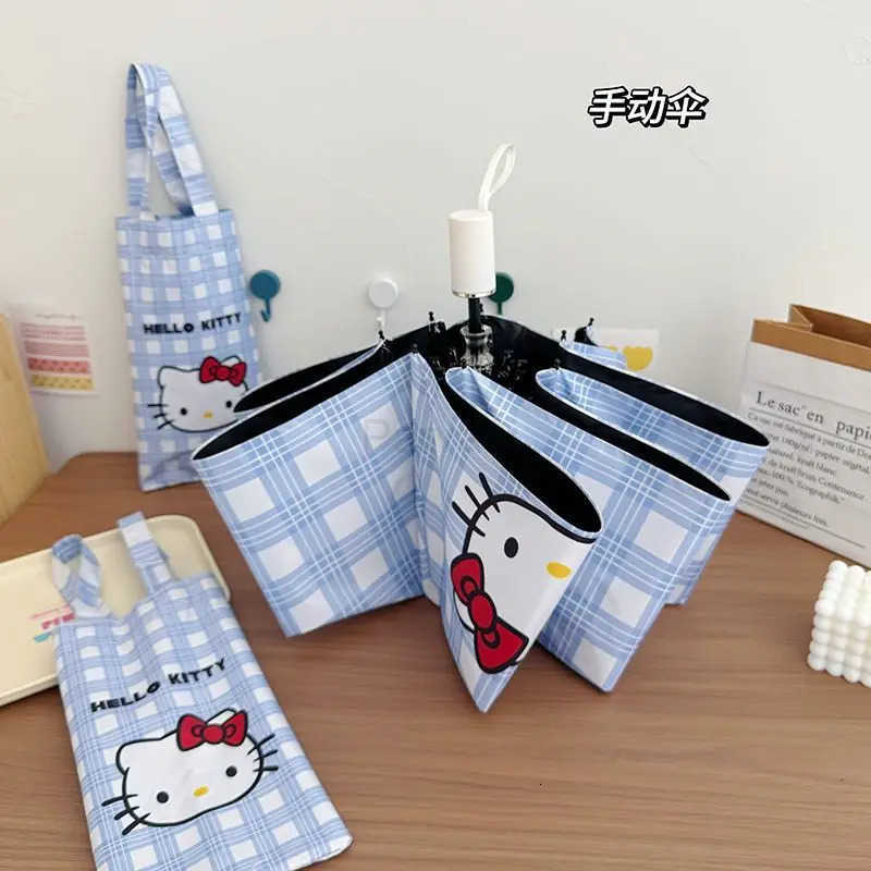 Sanrio Sanrio HelloKitty Cute Creative Plaid Sun Protection Umbrella Personalized Anime Peripheral Cartoon Automatic Folding Umbrella L251029