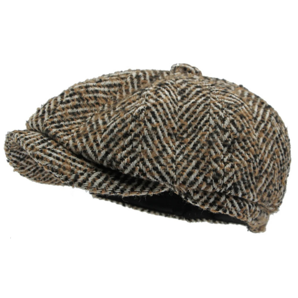 HT4409 Beret Cap Autumn Winter Hat Men Women Striped Artist Painter Wool Male Female Ivy Octagonal Flat Berets 251013