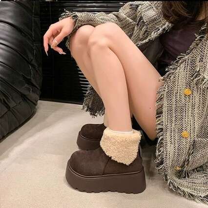 Thick-Soled Height-Increasing Snow for Women 2025 New Winter Designer Shoe Fleece-Lined Warm Furry Short Boots Fashionable Ugly-Cute Big-Toe Cotton Sh