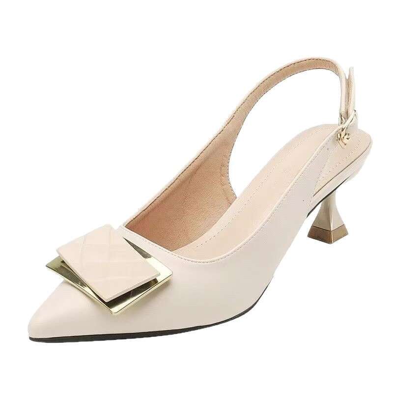 High Heels Women 2025 Autumn New Fairy Style Thin Heel Pointed Toe Work Soft Leather Square Buckle Designer Shoe Elegant Single Shoes