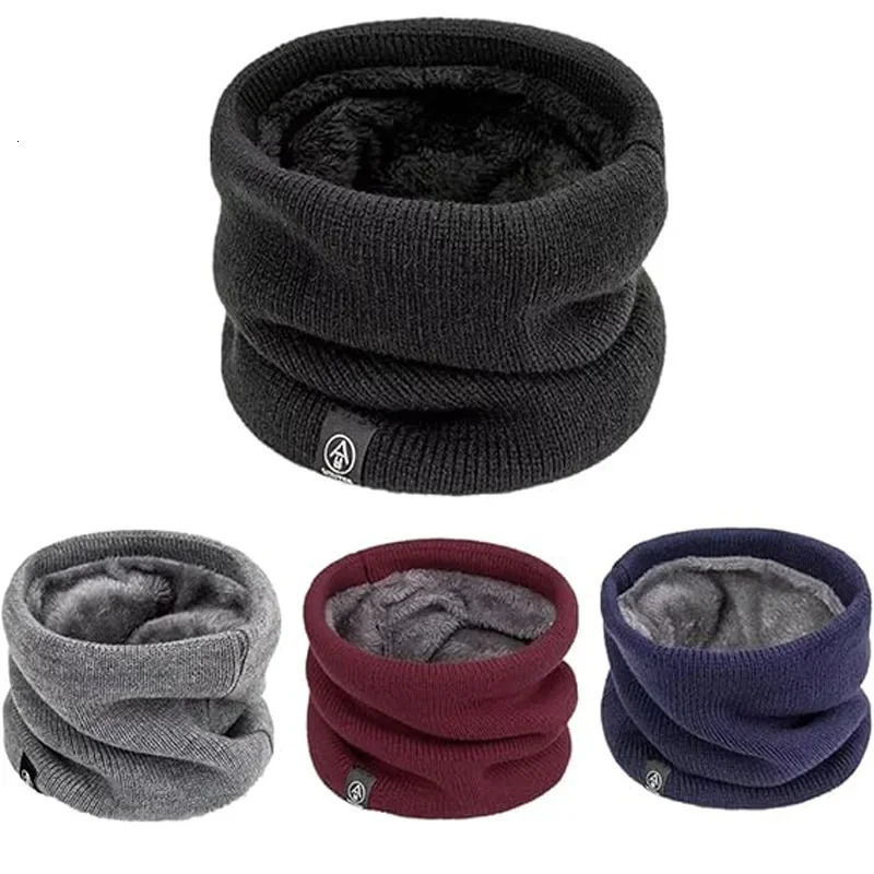 Warm Winter Ring Scarf Women Men Unisex Solid Plus Velvet Knitted Full Face Mask Snood Neck Scarves Bufanda Thick Muffler 251021