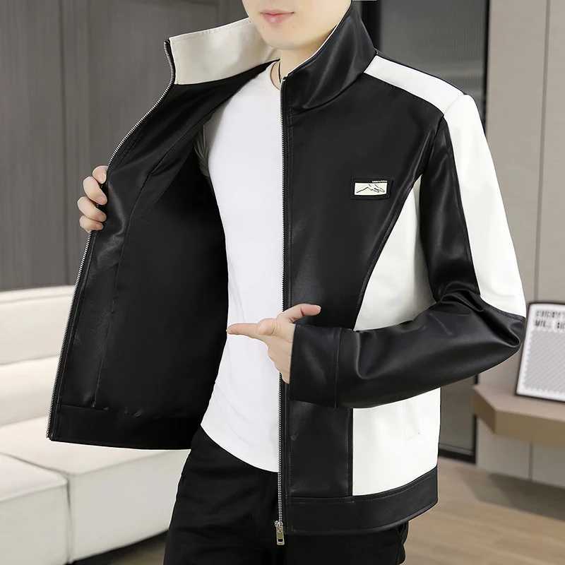 A new stylish and trendy lapel PU leather jacket for men in autumn and winter a highquality windproof and versatile jacketT251029