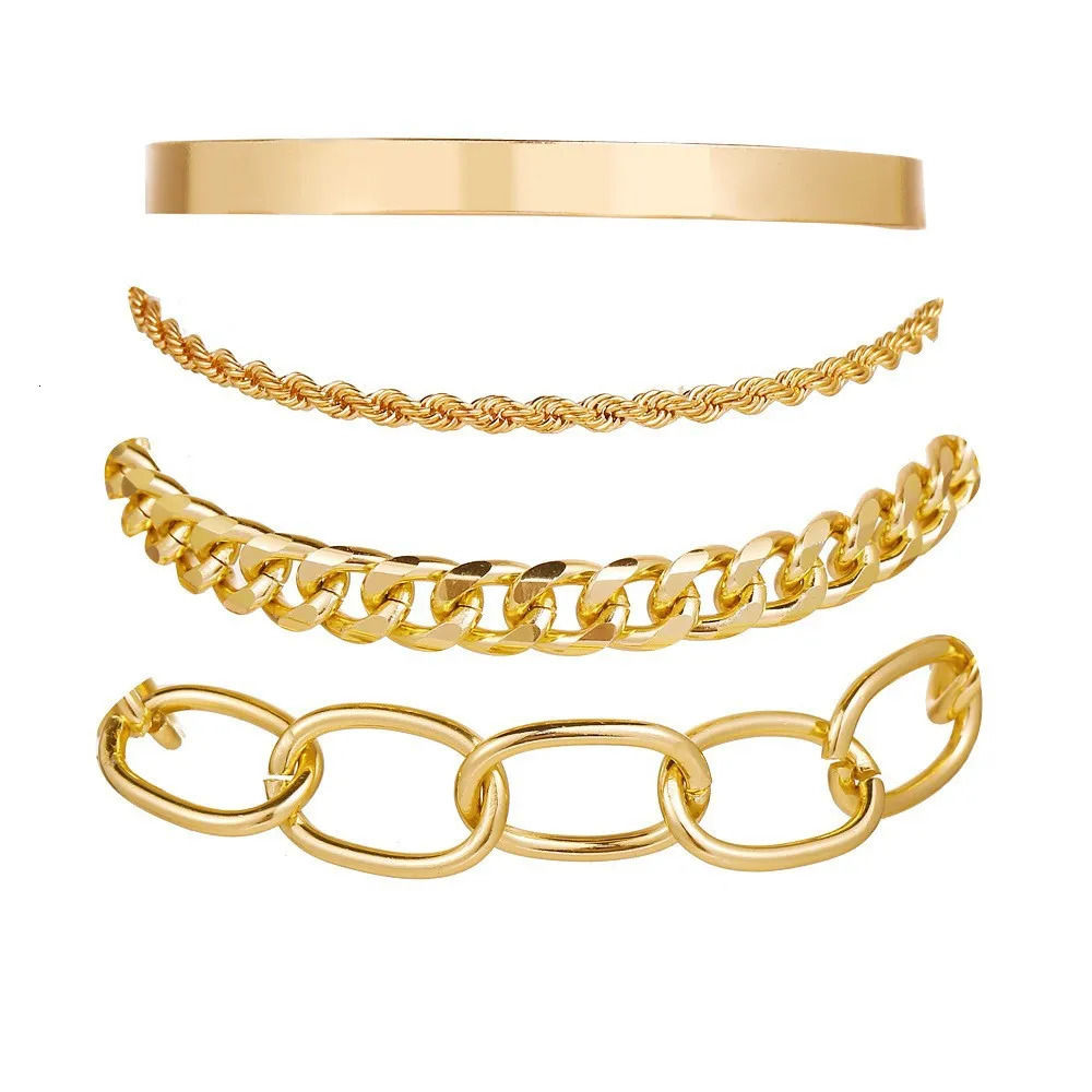 Bohemian Metal Chain Bracelet Set For Women Geometric Gold Color Thick Link Chain Open Bangle Female Fashion Jewelry 251028
