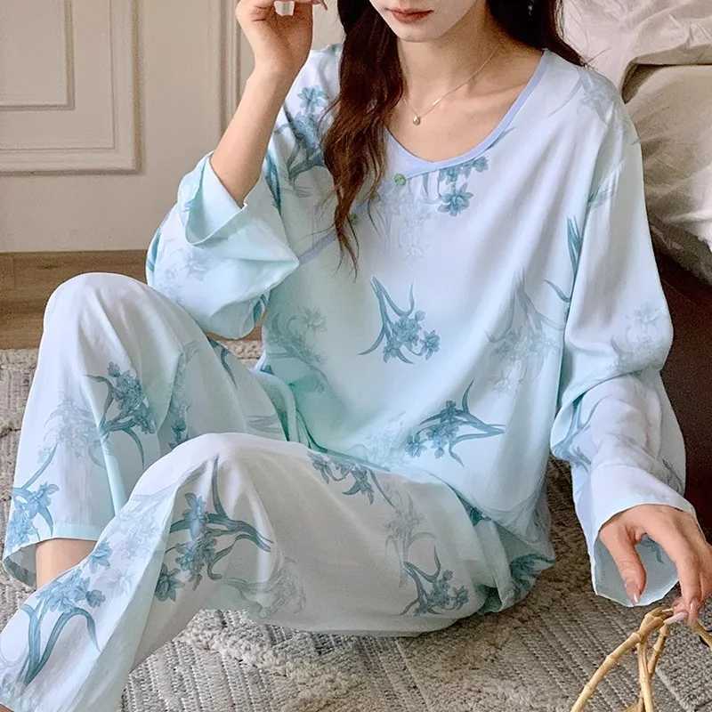 Fashion Pajamas For Women Spring Fall Cotton Home Clothes Chinese Style Twopiece Set Long Sleeve Pant Pyjamas Femme SuitT251029