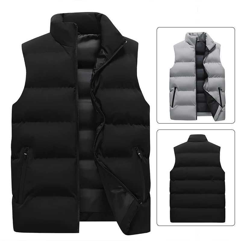 Mens waistcoat with thick stand up collar versatile for autumn and winter warm cotton vest sleeveless waistcoat loose top W251029