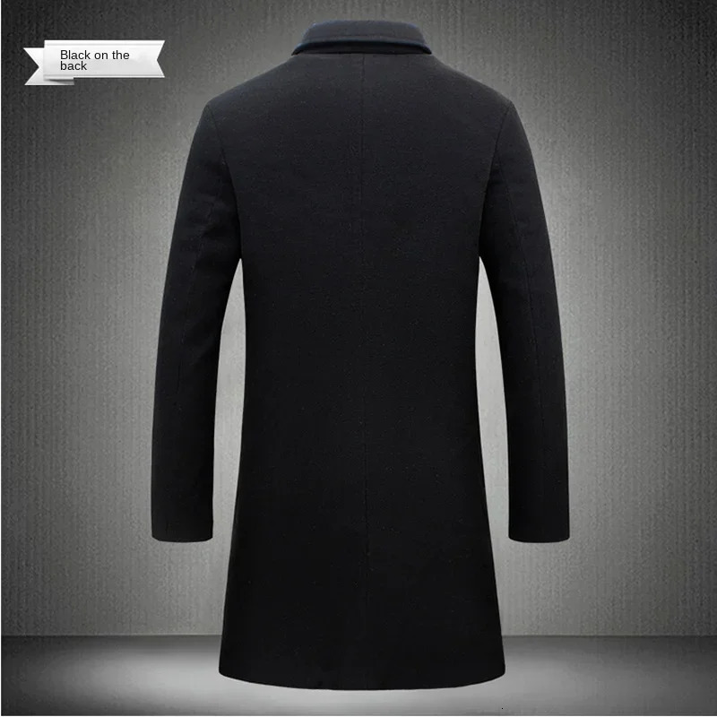 Spring Autumn Long Cotton Coat Wool Blend Pure Color Casual Business Fashion Mens Clothing Slim Windbreaker Jacket 251029
