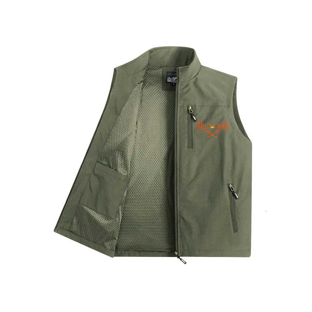 Mens Vest Coat Pumpkin Head Prints Multiple Zipper Pockets Sleeveless Windproof Outwear Windbreaker for Hiking W251029