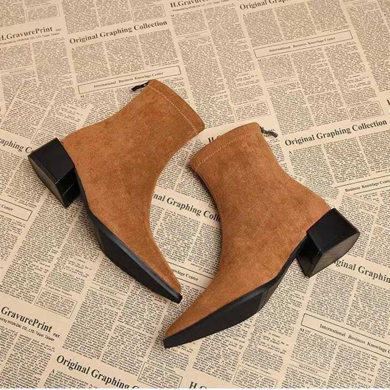 Autumn Leopard SuedeWomen Ankle Boots Thick Heels Pointed Toe Shoes Modern Short Botas Para Mujer Z251029