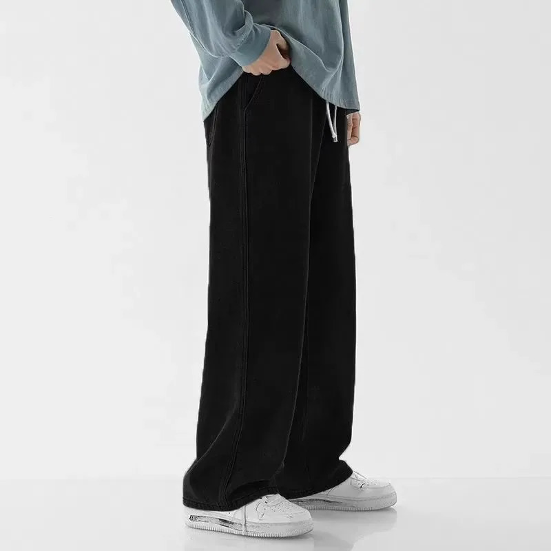 Casual Outdoor Mens Jeans Elastic Waist Loose Fit Long Pants Spring Autumn Workwear Comfortable Straight Leg Blue Denim 251029