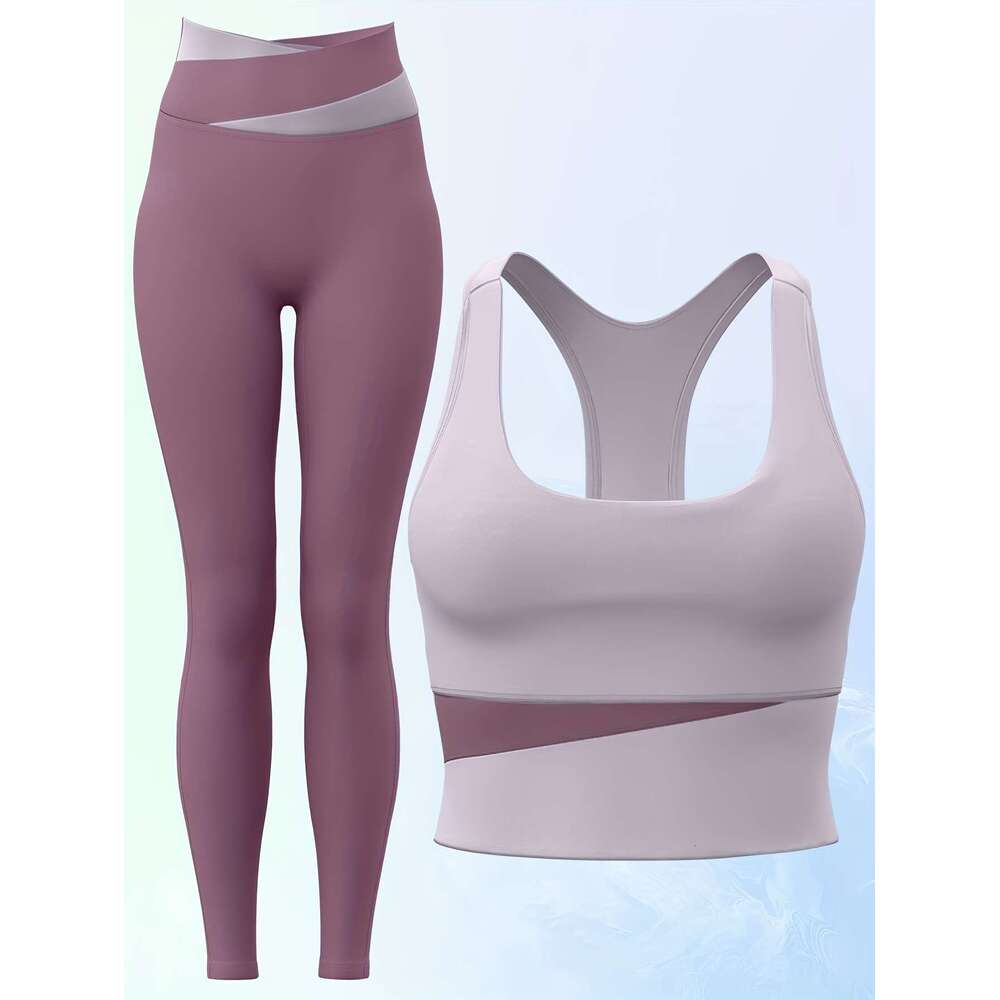 2pcs Women's sports combo Sports bra high-waisted leggings set Slim fit Suitable for running, gym and yogayoga