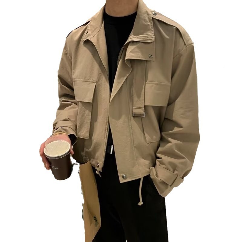 Autumn Zipper Jacket Trendy Brand High-end Feel Men's Casual Loose Solid Designer Jacket Color Jacket Ins Korean Style Design Top