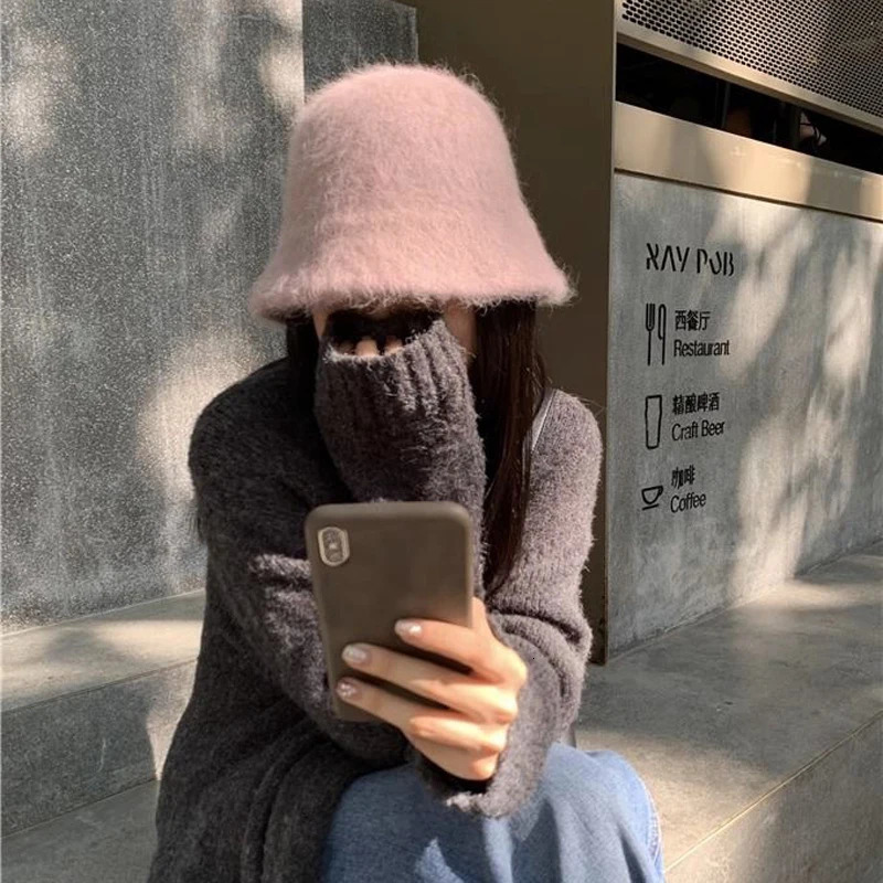 Good Angola Long Rabbit Fur Fisherman Bucket Hat Winter Fashion Soft Warm Wool Basin Cap Foldable Women Gift 251013