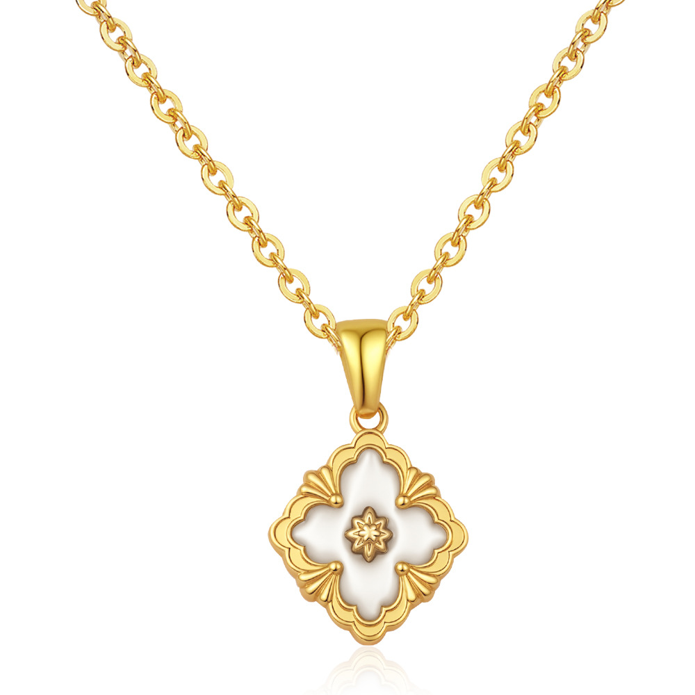Designer necklace pendant Geometric Square Zircon custom pendant Necklace Women's Shell Titanium Steel Necklace for women tennis necklace free sh