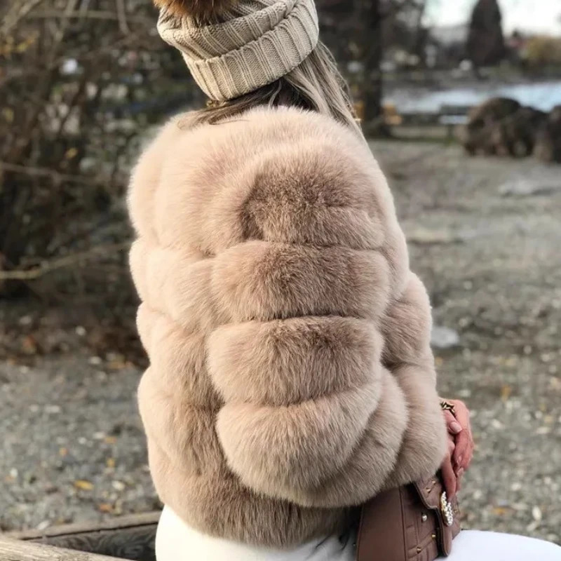 Women Autumn Winter Faux Fur Fox Coats Short Coat Jackets Elegant Jacket Furry Outerwear Party White Thick Warm Y2k 251028