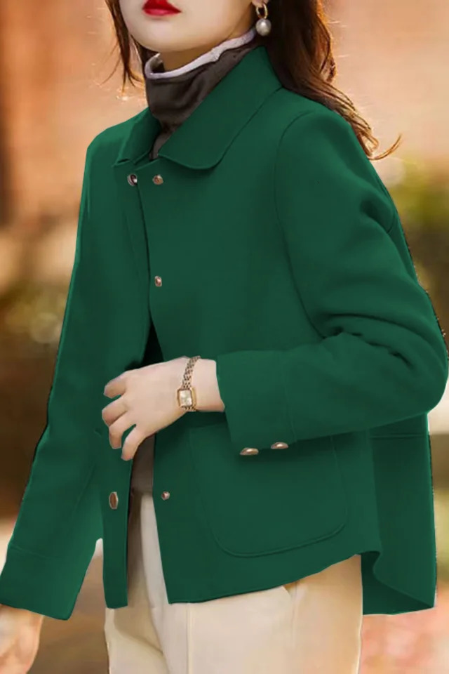 Fashionable minimalist coat for women with a singlebreasted collar and highquality short woolen coat casual solid color long 251029