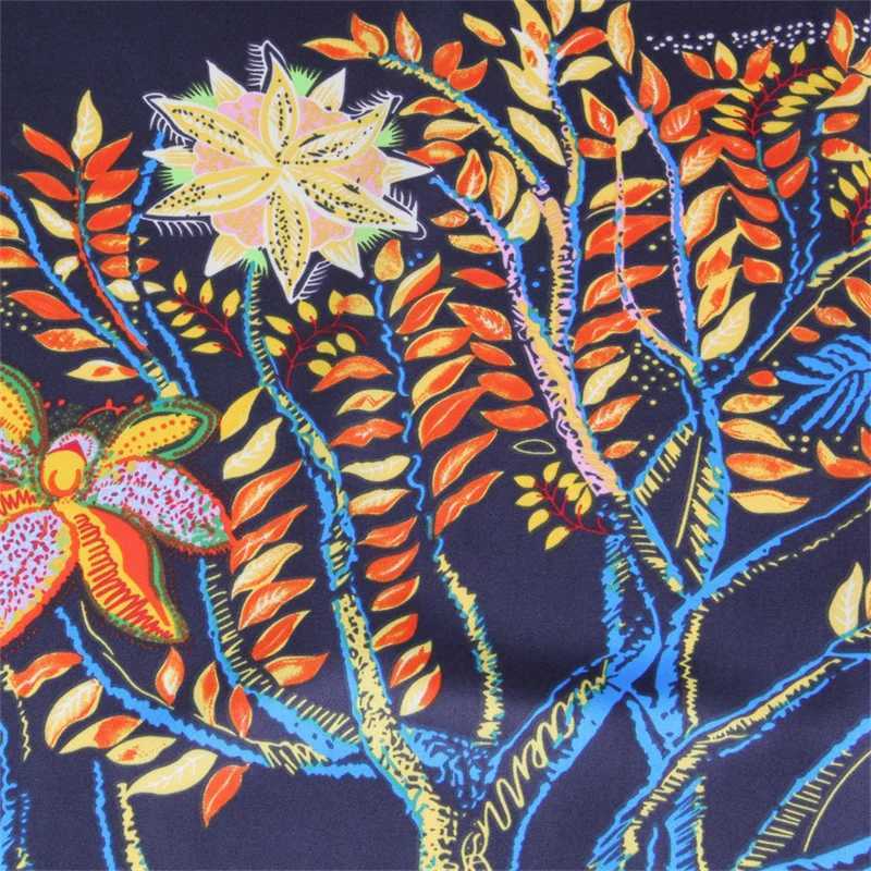 POBING Silk Scarf Women Large Shawls Money Tree Print Stoles Square Bandana Luxury Kerchief Hijab Female Foulards 130CMW251029