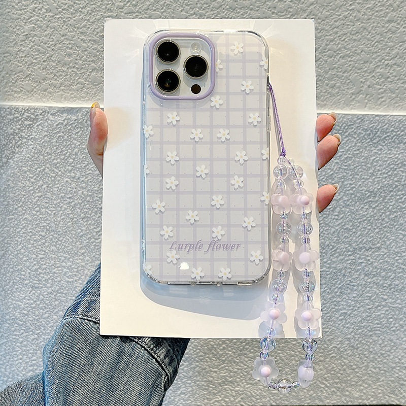 Fresh Purple Plaid Flower for Apple 17 iPhone 16 Protective Cover 15 Pro Max Case 14