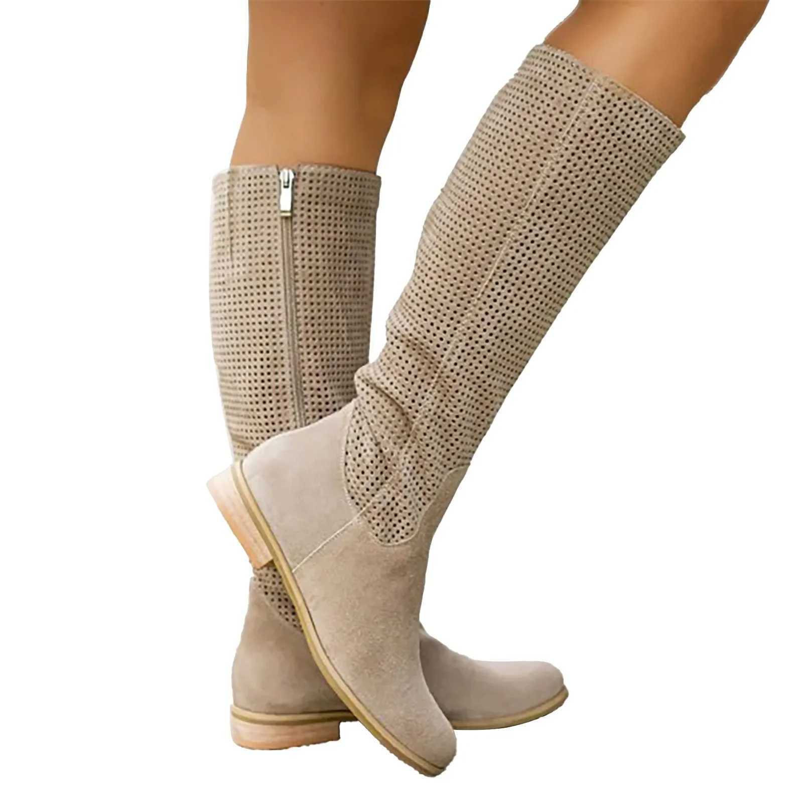 European and American hollow breathable suede high top cycling boots 2025 new womens cool boots western boots Z251029