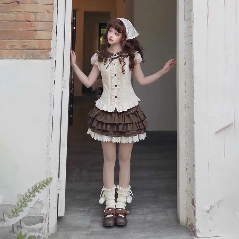 Japanese Sweet Lolita Mini Skirts Women Y2K Kawaii Lace Patchwork Bow Cake Skirt Femme High Waist Preppy All Match A Line Skirts 251028