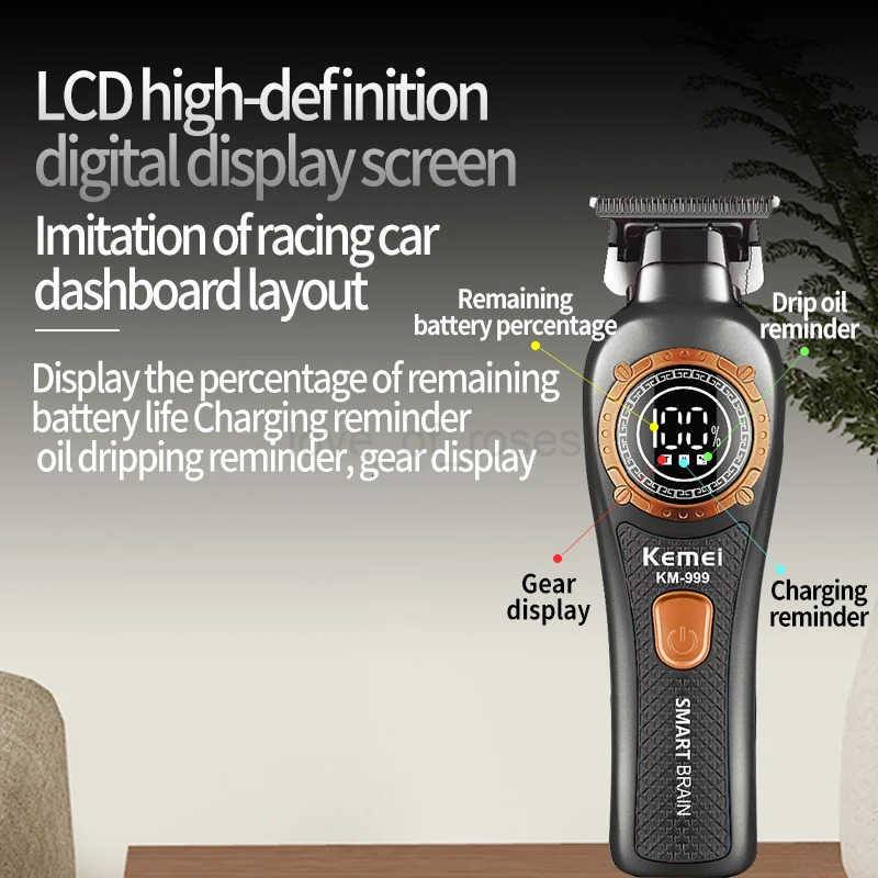 Kemei 999 Electric Hair Cut Machine Digital Display Hair Clipper Professional Cordless Precision Adjustment Trimmer Shaver Hair Z251029