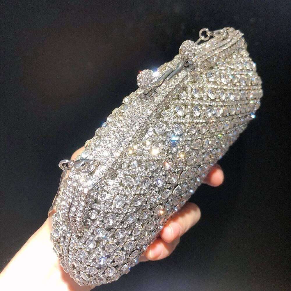 Women Elegant Sier Formal Rhinestone Clutch Purse Banquet Party Wedding Crystal Evening Bag Dia Bridal Handbag