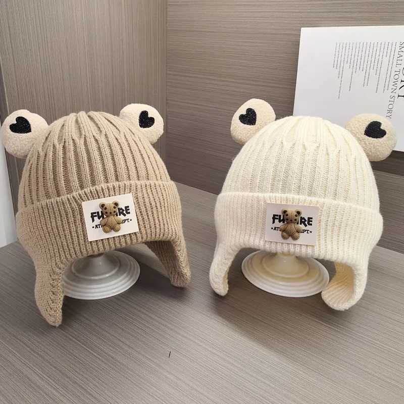 Cute Winter Knitted Baby Cap Cartoon Bear Toddler Boys Girls Warm Beanie Bonnet Hat Windproof Kids Crochet Ear Protection Caps251028