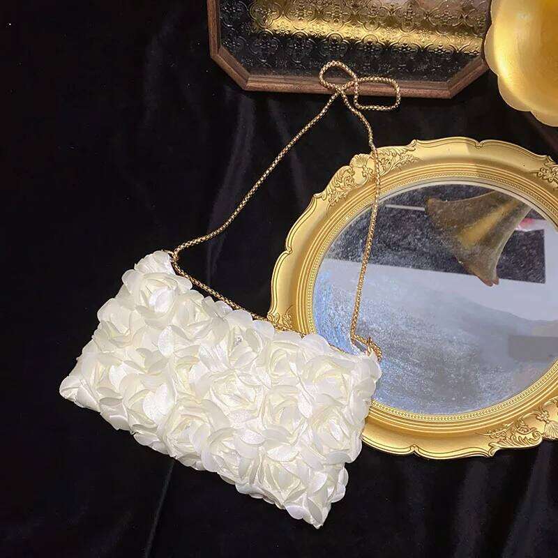 Designer Bags Niche Three-Dimensional Rose Flower Sequin Satin Chain Zipper Underarm Crescent Dinner Bag Luxury Bag