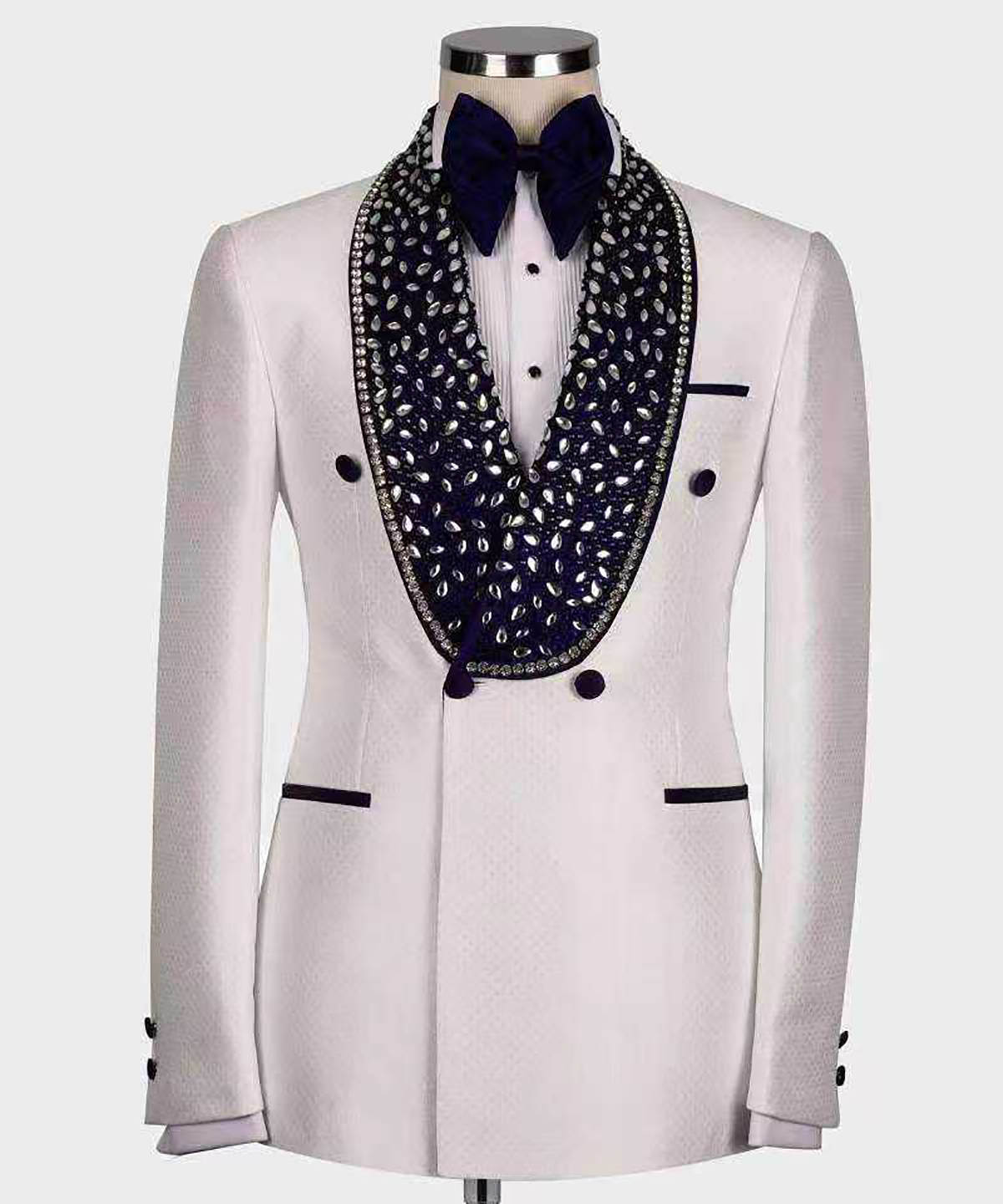 Luxury Suits Men Crystals Beaded Shawl Lapel Prom Jacket Customized 2 Pieces Formal Party Groom Wedding Tuxedos costumes homme