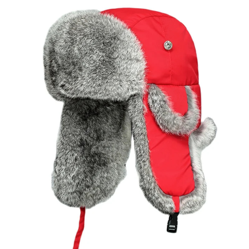 Russia Winter Real fur Hat Men Outdoor Windproof Super Warm Rabbit Fur Bomber Hats Natural Soft Caps 251013