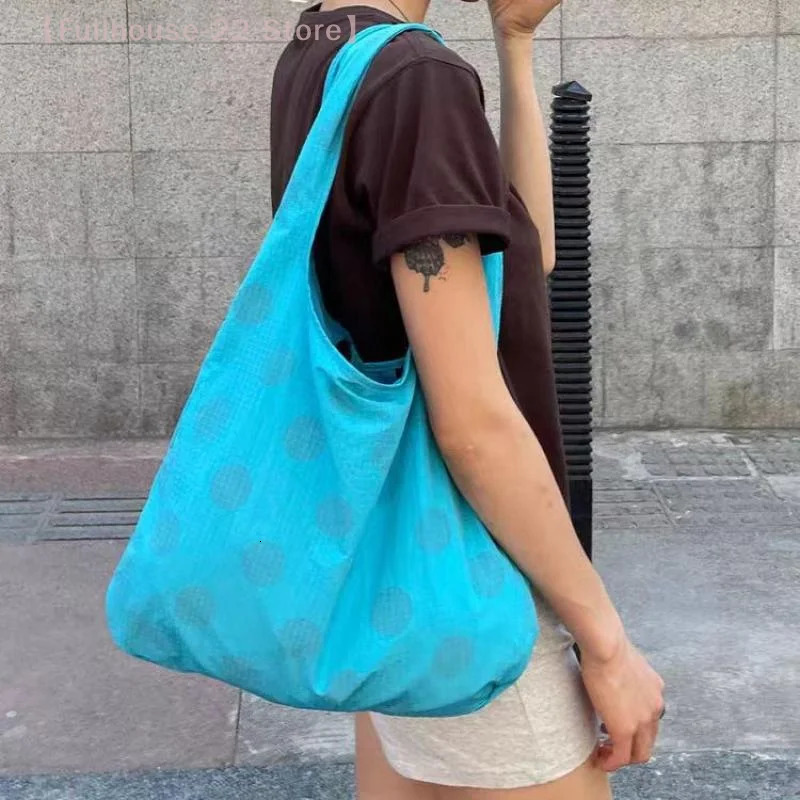 MAX22Fashion Blue Polka Dot Shoulder Bag Korean Simple Underarm Bag Female Versatile Large Capacity Tote Bags Canvas Handbag 251029