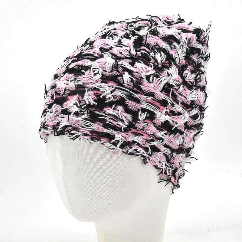 Hip Hop Balaclava Distressed Knitted Caps Mask Women Outdoor Camouflage Fleece Fuzzy Ski Balaclava Beanies Women Men Hat 251029