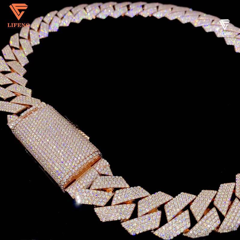 Miami Cuban 20mm 4 Rows Rose Gold Plated Vvs Diamond 925 Silver Iced Moissanite Cuban Link Chain for Men