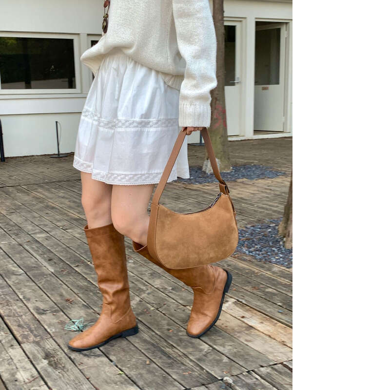 Genuine Leather Bag Niche Design Suede Texture Fashion Crescent Solid Color Ins Style Daily Versatile Shoulder Underarm Crossbody Bag