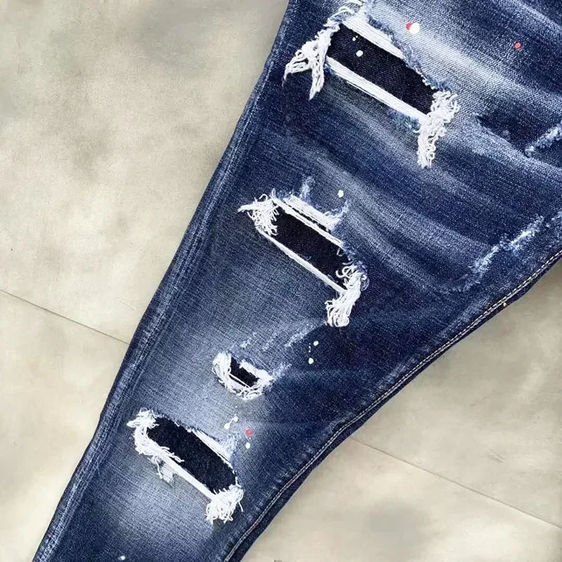 2025 Mens Ripped Jeans Light Blue Holes Long Jeans Quality Street Fashion Male Stretch Skinny Pants Men Clothing 251022