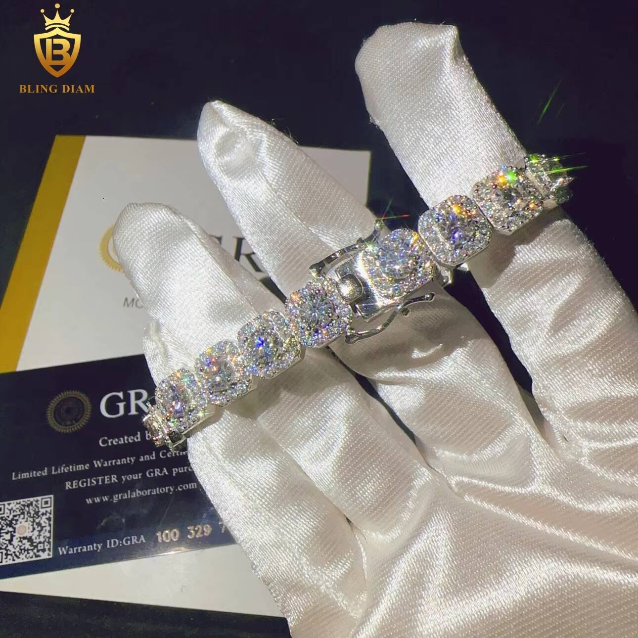 Hip Hop Pass Diamond Tester D Color VVS Moissanite 10mmLced Out Chain 925 Silver Moissanite Cuban Link Chain Bracelet